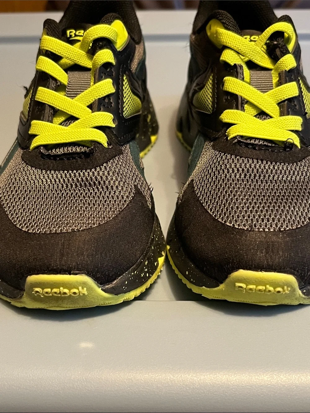 Reebok Kids Black and Neon Yellow Athletic Sneakers